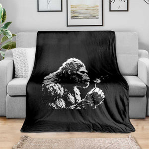 Bigfoot Blowing Dandelion Flower Graphic Throw Blanket Whimsical Sasquatch Profile Artistic Vintage Distressed TS02 Print Your Wear