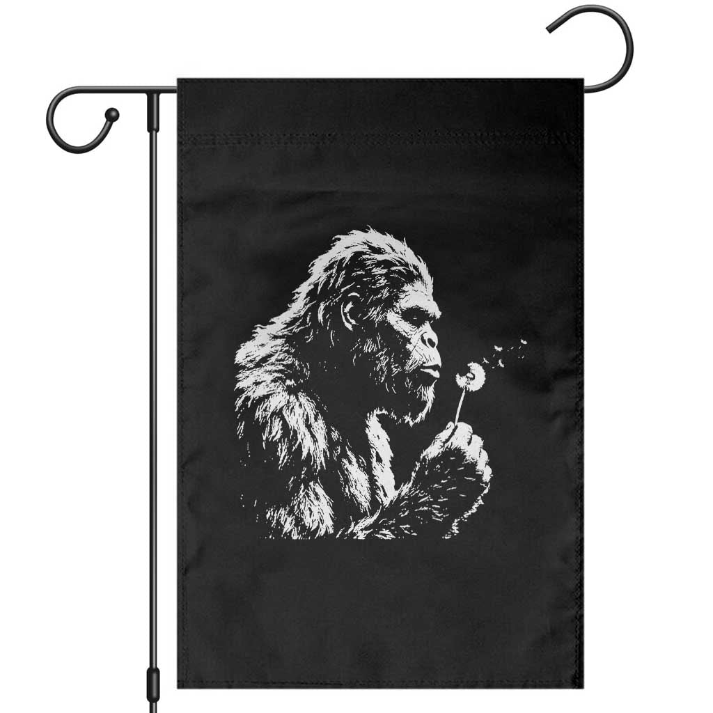 Bigfoot Blowing Dandelion Flower Graphic Garden Flag Whimsical Sasquatch Profile Artistic Vintage Distressed TS02 Black Print Your Wear