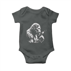 Bigfoot Blowing Dandelion Flower Graphic Baby Onesie Whimsical Sasquatch Profile Artistic Vintage Distressed TS02 Dark Heather Print Your Wear