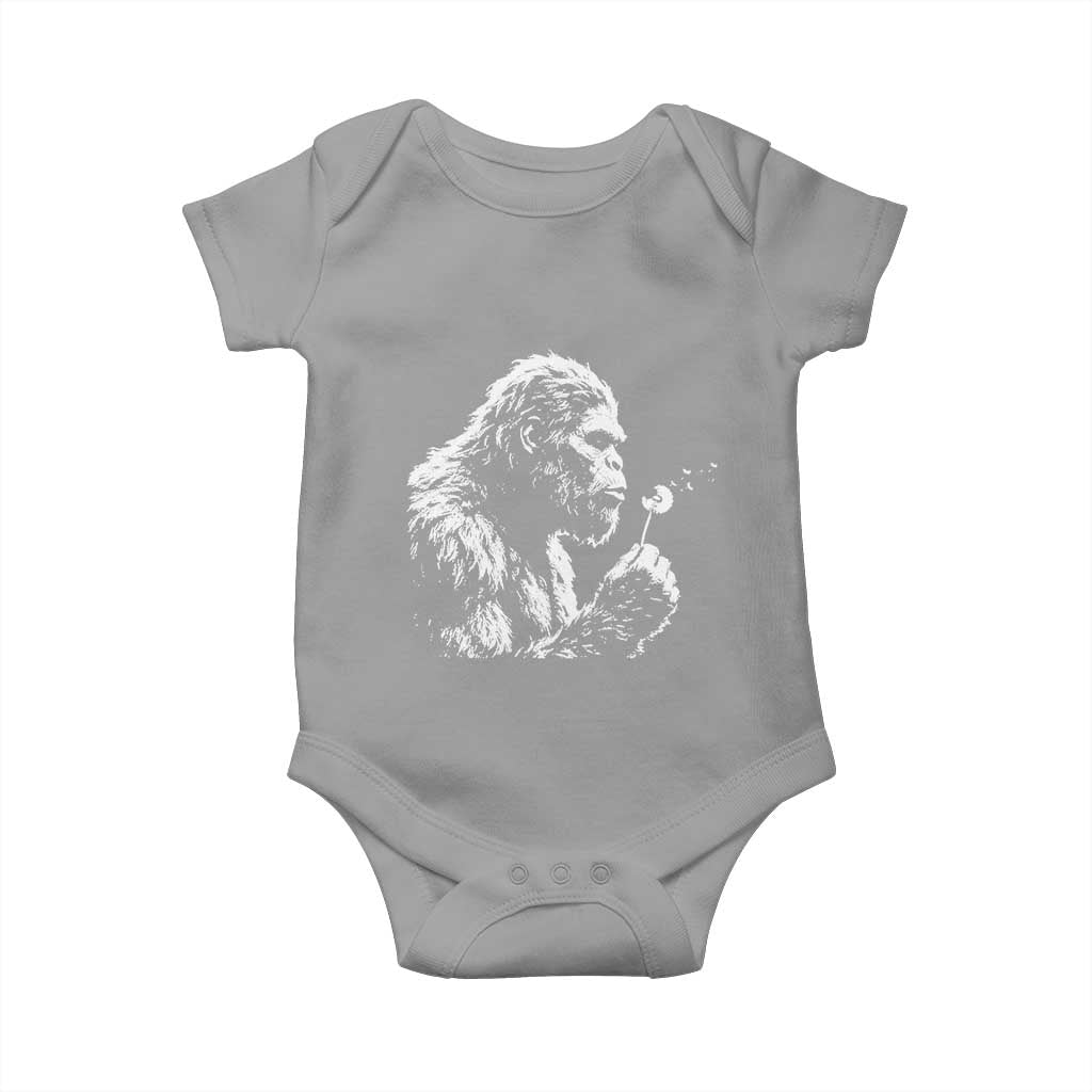 Bigfoot Blowing Dandelion Flower Graphic Baby Onesie Whimsical Sasquatch Profile Artistic Vintage Distressed TS02 Sport Gray Print Your Wear