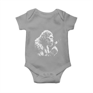 Bigfoot Blowing Dandelion Flower Graphic Baby Onesie Whimsical Sasquatch Profile Artistic Vintage Distressed TS02 Sport Gray Print Your Wear