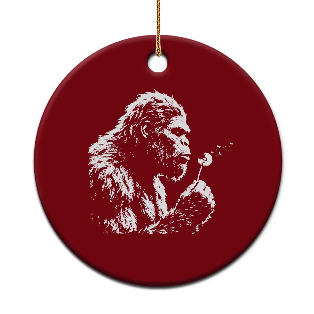 Bigfoot Blowing Dandelion Flower Graphic Ceramic Ornament Whimsical Sasquatch Profile Artistic Vintage Distressed TS02 1pc Red Print Your Wear