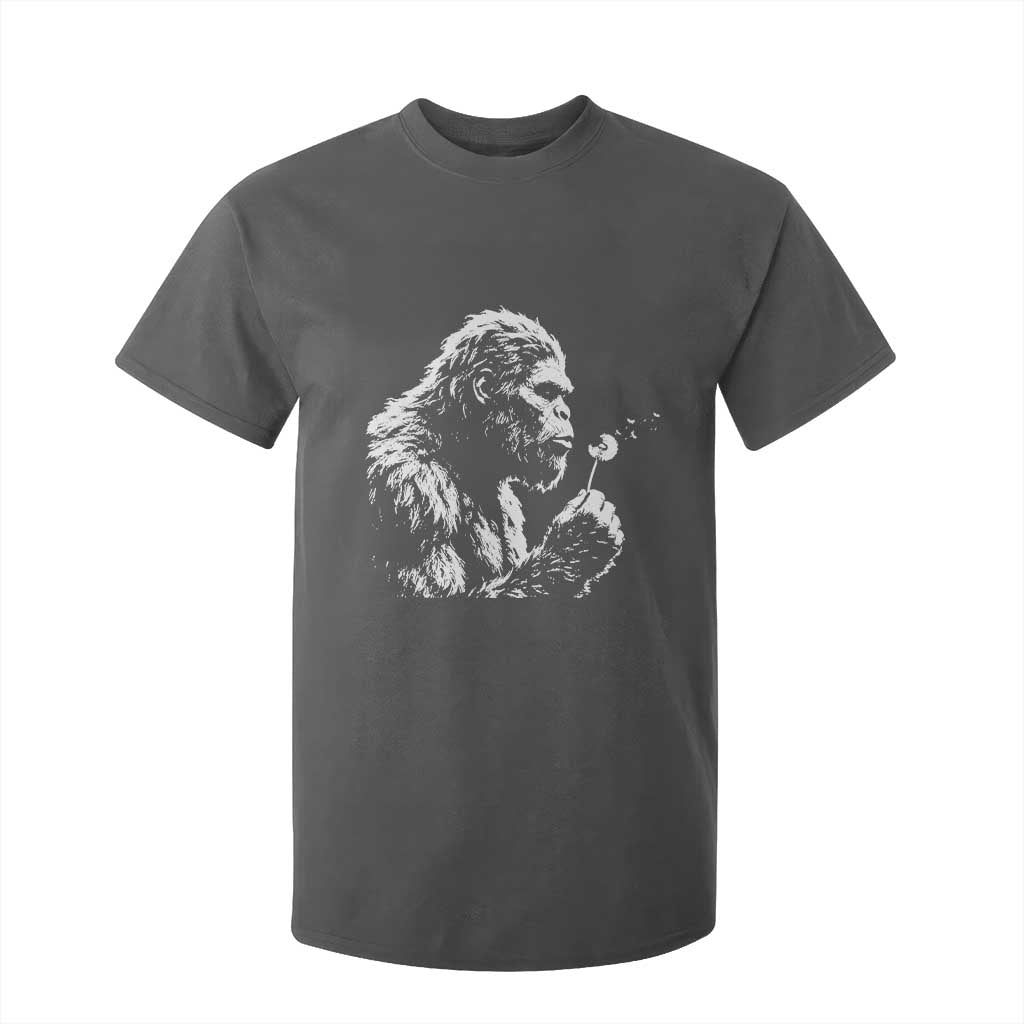 Bigfoot Blowing Dandelion Flower Graphic T Shirt For Kid Whimsical Sasquatch Profile Artistic Vintage Distressed TS02 Dark Heather Print Your Wear