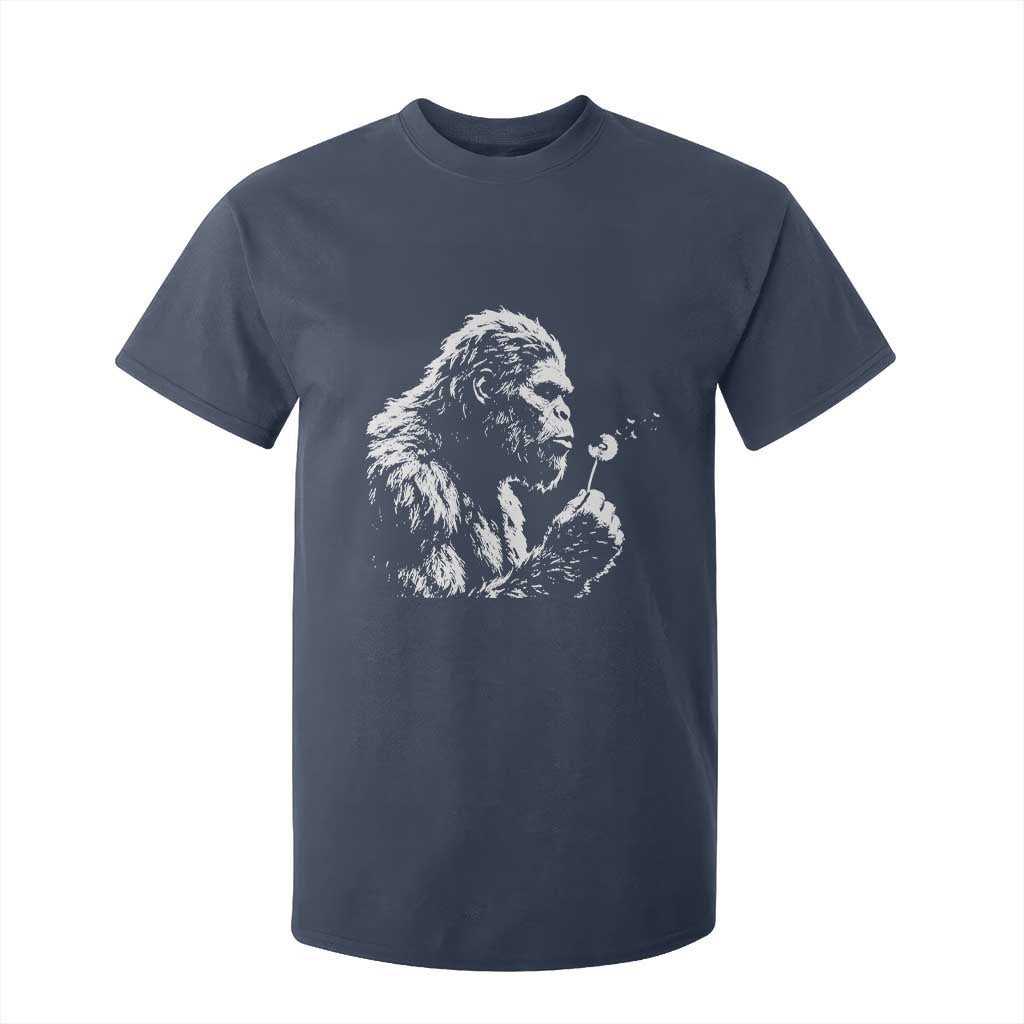 Bigfoot Blowing Dandelion Flower Graphic T Shirt For Kid Whimsical Sasquatch Profile Artistic Vintage Distressed TS02 Navy Print Your Wear