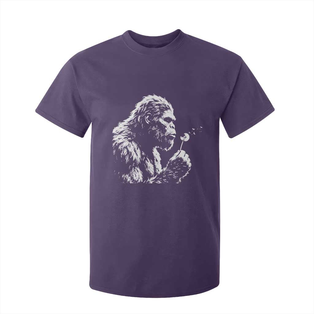 Bigfoot Blowing Dandelion Flower Graphic T Shirt For Kid Whimsical Sasquatch Profile Artistic Vintage Distressed TS02 Purple Print Your Wear