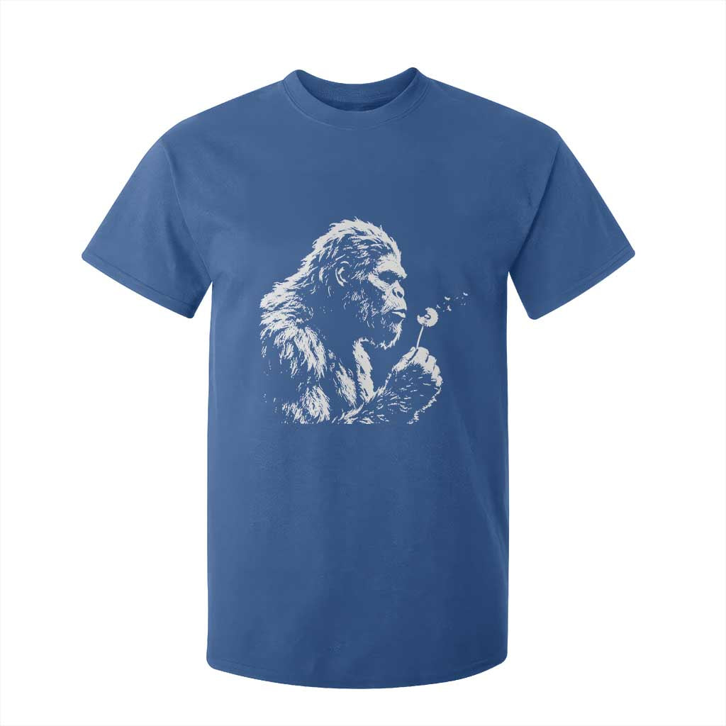Bigfoot Blowing Dandelion Flower Graphic T Shirt For Kid Whimsical Sasquatch Profile Artistic Vintage Distressed TS02 Royal Blue Print Your Wear