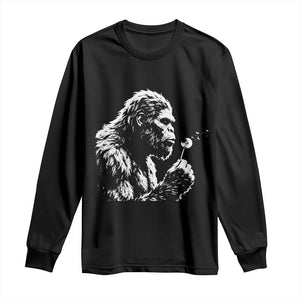 Bigfoot Blowing Dandelion Flower Graphic Long Sleeve Shirt Whimsical Sasquatch Profile Artistic Vintage Distressed TS02 Black Print Your Wear