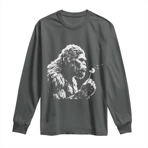 Bigfoot Blowing Dandelion Flower Graphic Long Sleeve Shirt Whimsical Sasquatch Profile Artistic Vintage Distressed TS02 Dark Heather Print Your Wear