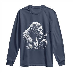 Bigfoot Blowing Dandelion Flower Graphic Long Sleeve Shirt Whimsical Sasquatch Profile Artistic Vintage Distressed TS02 Navy Print Your Wear