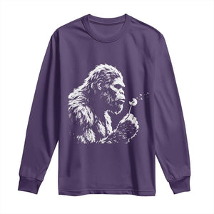 Bigfoot Blowing Dandelion Flower Graphic Long Sleeve Shirt Whimsical Sasquatch Profile Artistic Vintage Distressed TS02 Purple Print Your Wear