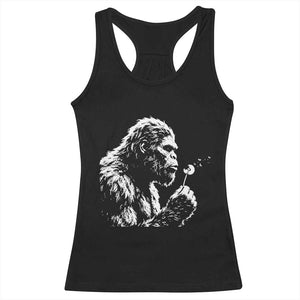 Bigfoot Blowing Dandelion Flower Graphic Racerback Tank Top Whimsical Sasquatch Profile Artistic Vintage Distressed TS02 Black Print Your Wear