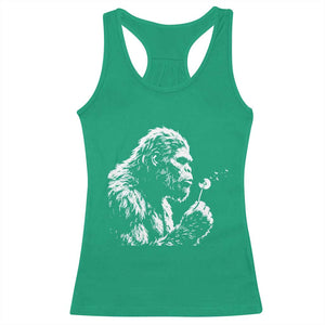 Bigfoot Blowing Dandelion Flower Graphic Racerback Tank Top Whimsical Sasquatch Profile Artistic Vintage Distressed TS02 Irish Green Print Your Wear