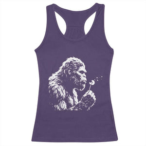 Bigfoot Blowing Dandelion Flower Graphic Racerback Tank Top Whimsical Sasquatch Profile Artistic Vintage Distressed TS02 Purple Print Your Wear