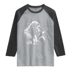 Bigfoot Blowing Dandelion Flower Graphic Raglan Shirt Whimsical Sasquatch Profile Artistic Vintage Distressed TS02 Heather Gray Heather Charcoal Print Your Wear