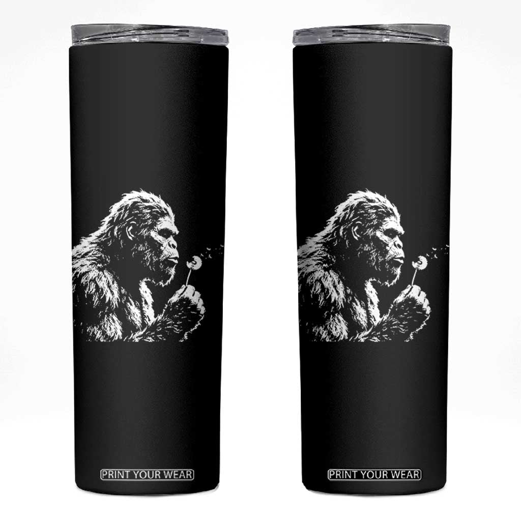 Bigfoot Blowing Dandelion Flower Graphic Skinny Tumbler Whimsical Sasquatch Profile Artistic Vintage Distressed TS02 Black Print Your Wear