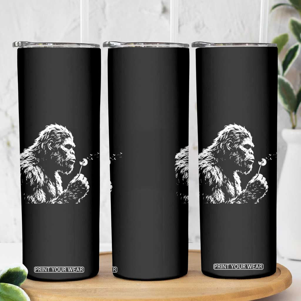 Bigfoot Blowing Dandelion Flower Graphic Skinny Tumbler Whimsical Sasquatch Profile Artistic Vintage Distressed TS02 Print Your Wear
