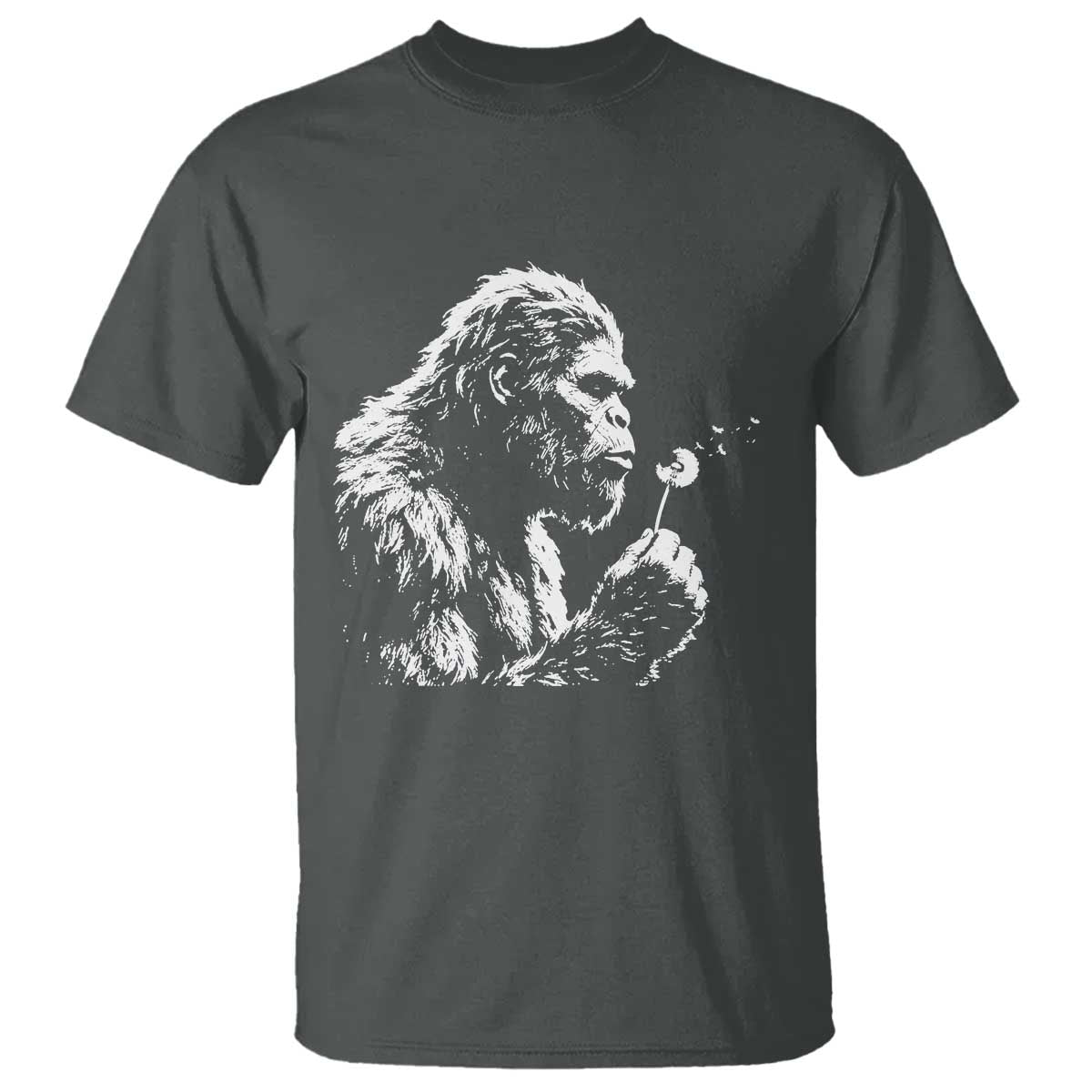 Bigfoot Blowing Dandelion Flower Graphic T Shirt Whimsical Sasquatch Profile Artistic Vintage Distressed TS02 Dark Heather Print Your Wear