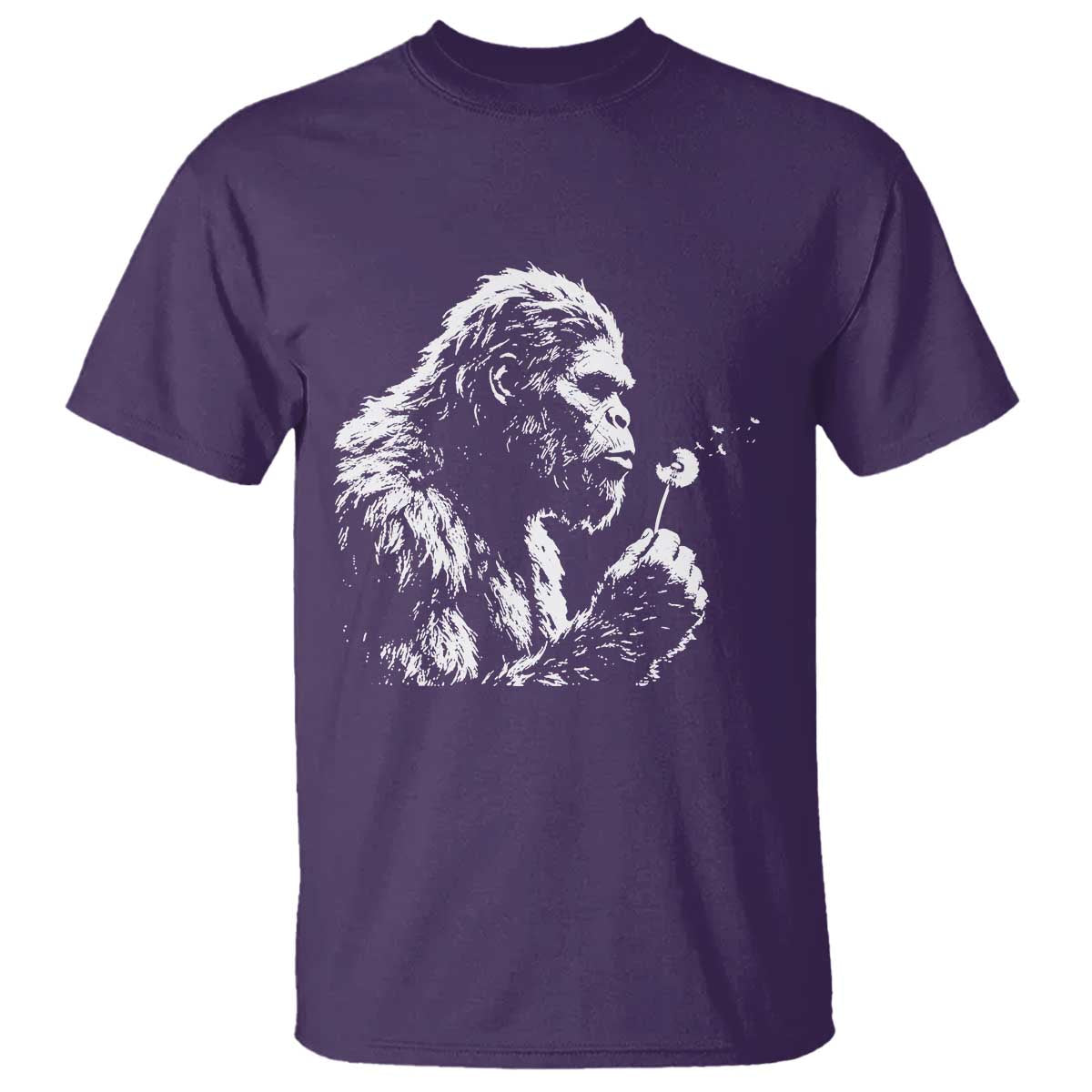 Bigfoot Blowing Dandelion Flower Graphic T Shirt Whimsical Sasquatch Profile Artistic Vintage Distressed TS02 Purple Print Your Wear