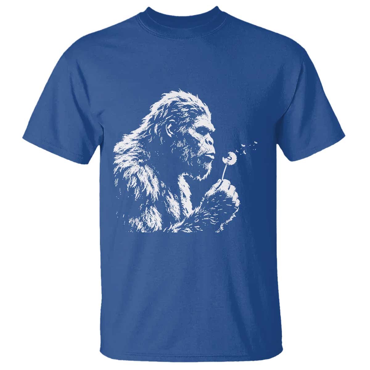 Bigfoot Blowing Dandelion Flower Graphic T Shirt Whimsical Sasquatch Profile Artistic Vintage Distressed TS02 Royal Blue Print Your Wear