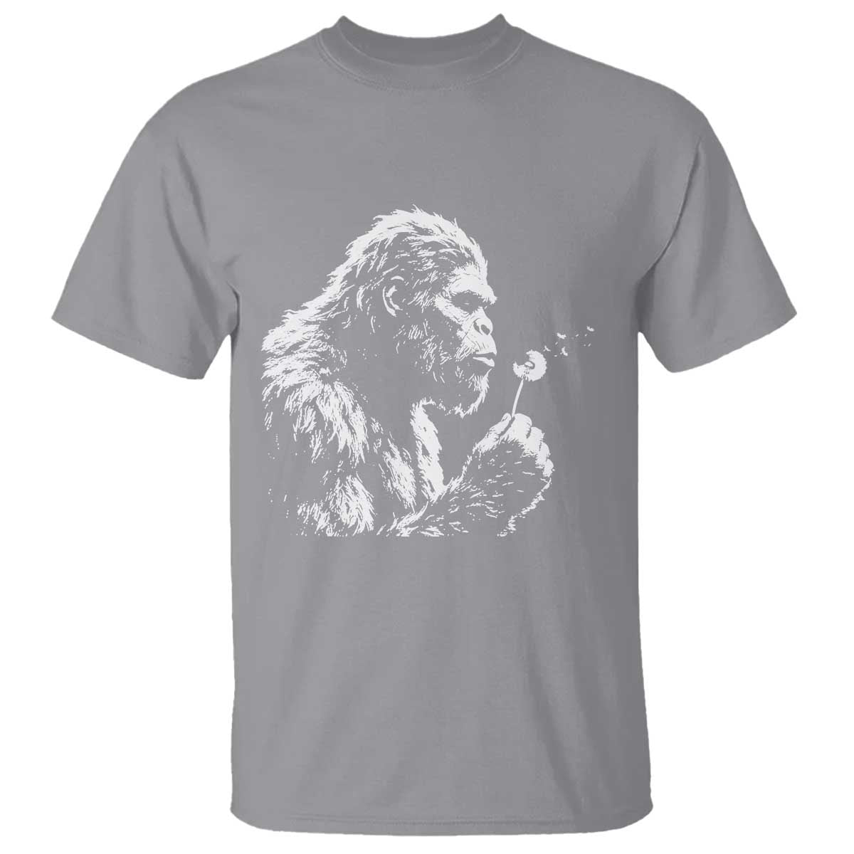 Bigfoot Blowing Dandelion Flower Graphic T Shirt Whimsical Sasquatch Profile Artistic Vintage Distressed TS02 Sport Gray Print Your Wear