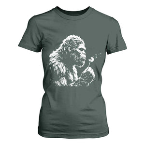 Bigfoot Blowing Dandelion Flower Graphic T Shirt For Women Whimsical Sasquatch Profile Artistic Vintage Distressed TS02 Dark Forest Green Print Your Wear