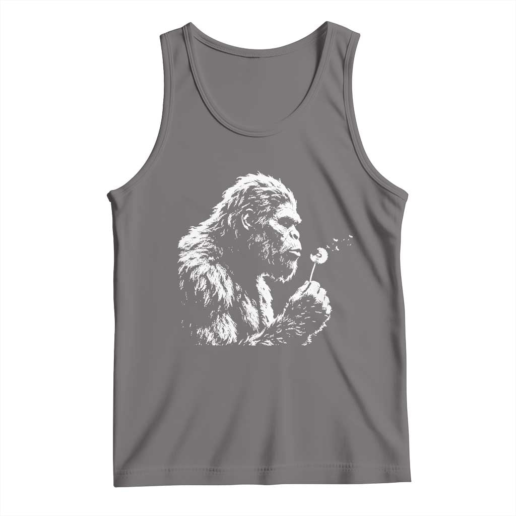 Bigfoot Blowing Dandelion Flower Graphic Tank Top Whimsical Sasquatch Profile Artistic Vintage Distressed TS02 Deep Heather Print Your Wear