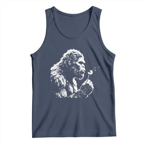 Bigfoot Blowing Dandelion Flower Graphic Tank Top Whimsical Sasquatch Profile Artistic Vintage Distressed TS02 Navy Print Your Wear