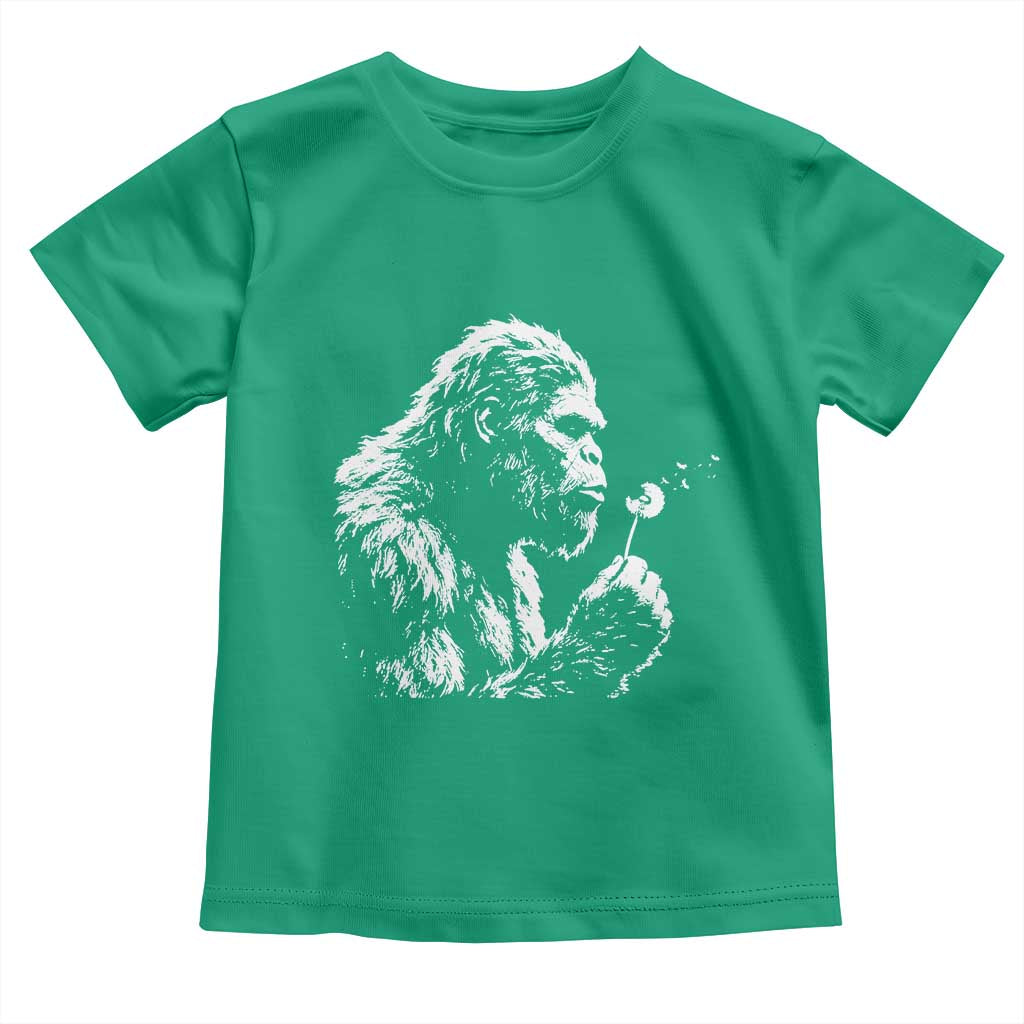 Bigfoot Blowing Dandelion Flower Graphic Toddler T Shirt Whimsical Sasquatch Profile Artistic Vintage Distressed TS02 Irish Green Print Your Wear