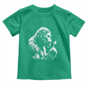Bigfoot Blowing Dandelion Flower Graphic Toddler T Shirt Whimsical Sasquatch Profile Artistic Vintage Distressed TS02 Irish Green Print Your Wear