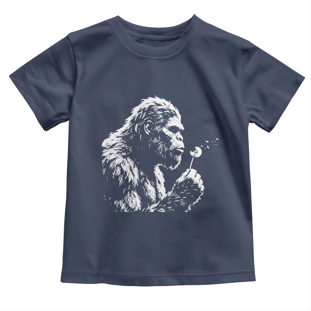 Bigfoot Blowing Dandelion Flower Graphic Toddler T Shirt Whimsical Sasquatch Profile Artistic Vintage Distressed TS02 Navy Print Your Wear
