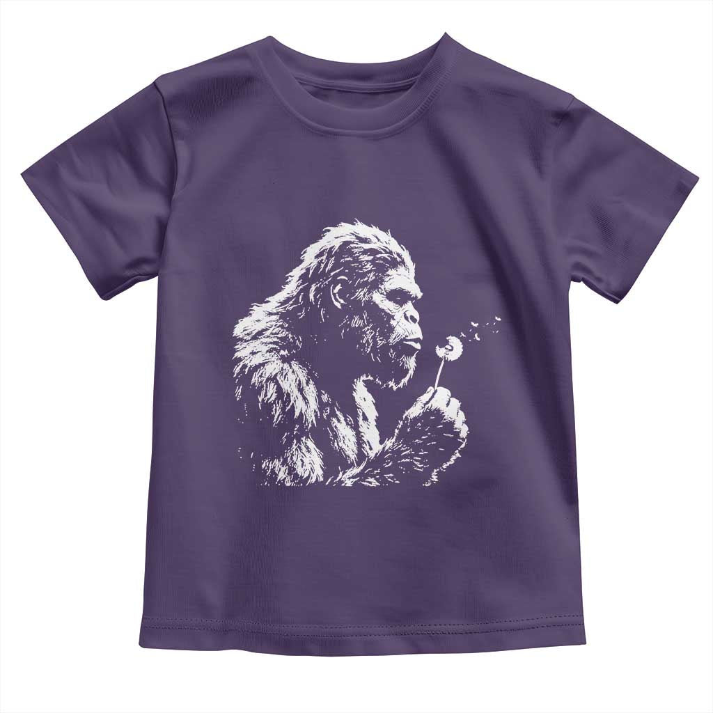 Bigfoot Blowing Dandelion Flower Graphic Toddler T Shirt Whimsical Sasquatch Profile Artistic Vintage Distressed TS02 Purple Print Your Wear