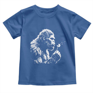 Bigfoot Blowing Dandelion Flower Graphic Toddler T Shirt Whimsical Sasquatch Profile Artistic Vintage Distressed TS02 Royal Blue Print Your Wear