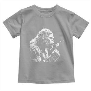 Bigfoot Blowing Dandelion Flower Graphic Toddler T Shirt Whimsical Sasquatch Profile Artistic Vintage Distressed TS02 Sport Gray Print Your Wear