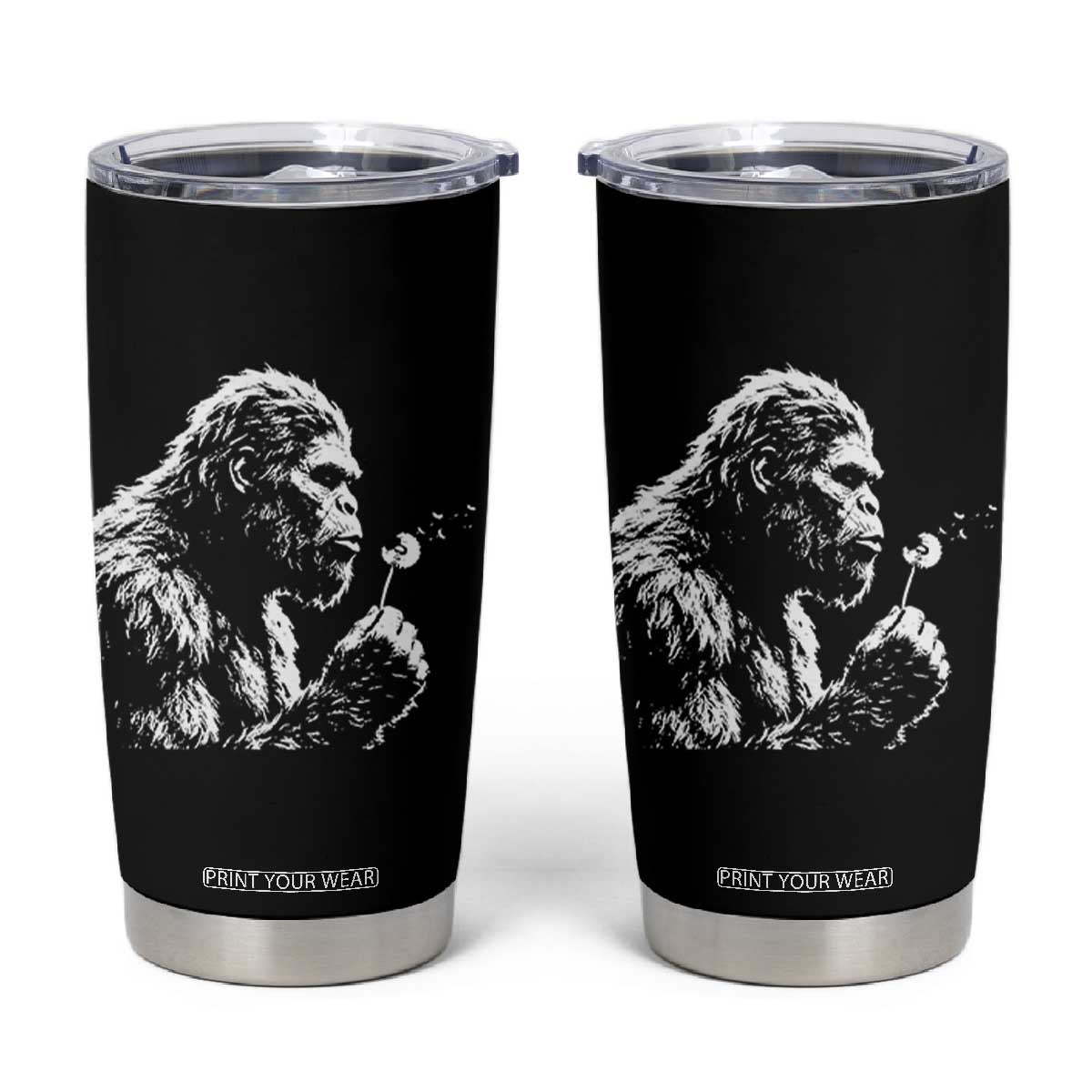 Bigfoot Blowing Dandelion Flower Graphic Tumbler Cup Whimsical Sasquatch Profile Artistic Vintage Distressed TS02 Black Print Your Wear