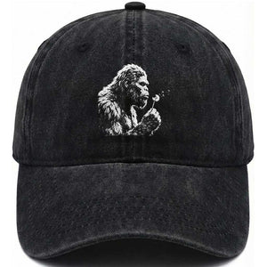 Bigfoot Blowing Dandelion Flower Graphic Washed Cotton Baseball Cap Whimsical Sasquatch Profile Artistic Vintage Distressed TS02 Print Your Wear