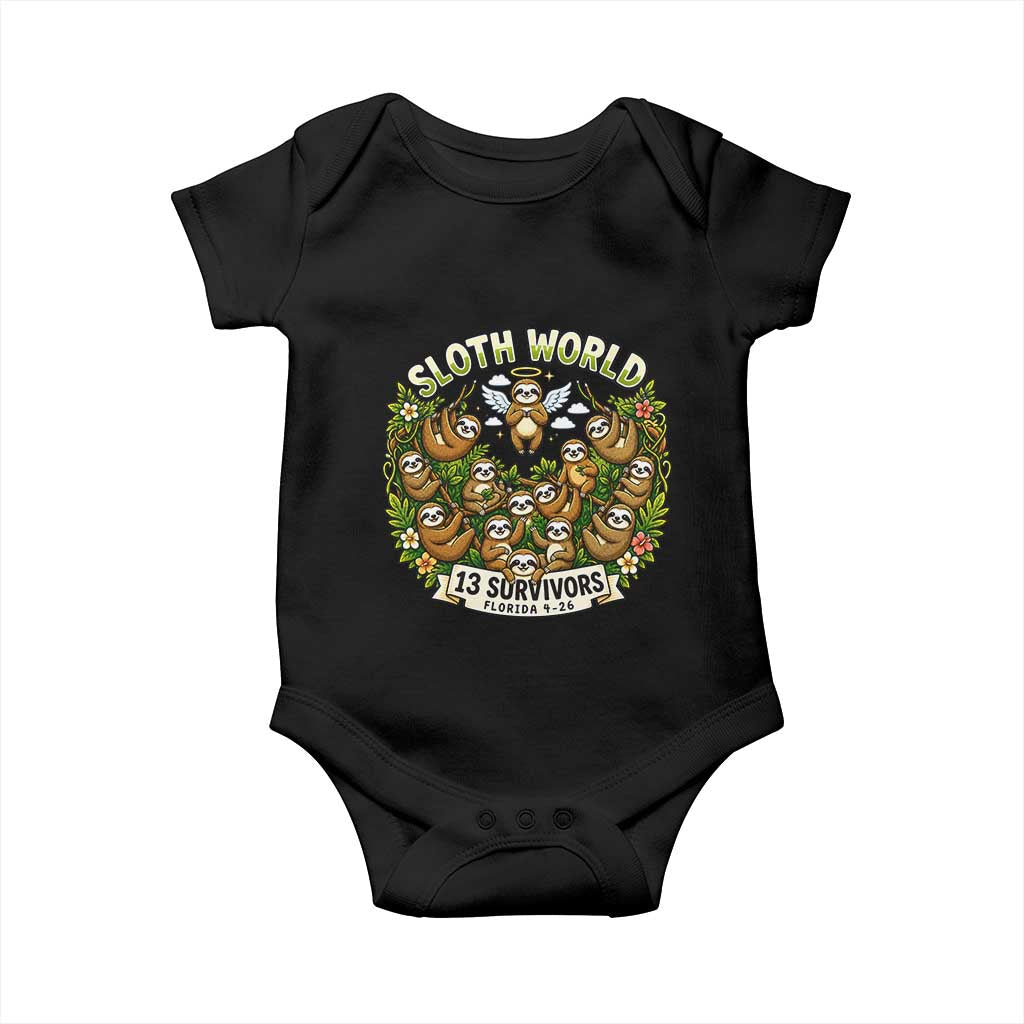 Sloth World 13 Survivors Animal Rescue Baby Onesie Memorial Tribute and Florida Wildlife Protection TS02 Black Print Your Wear