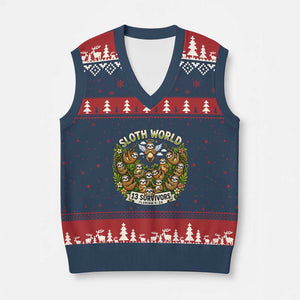 Sloth World 13 Survivors Animal Rescue V-Neck Knit Sweater Vest Memorial Tribute and Florida Wildlife Protection TS02 Navy Red Print Your Wear