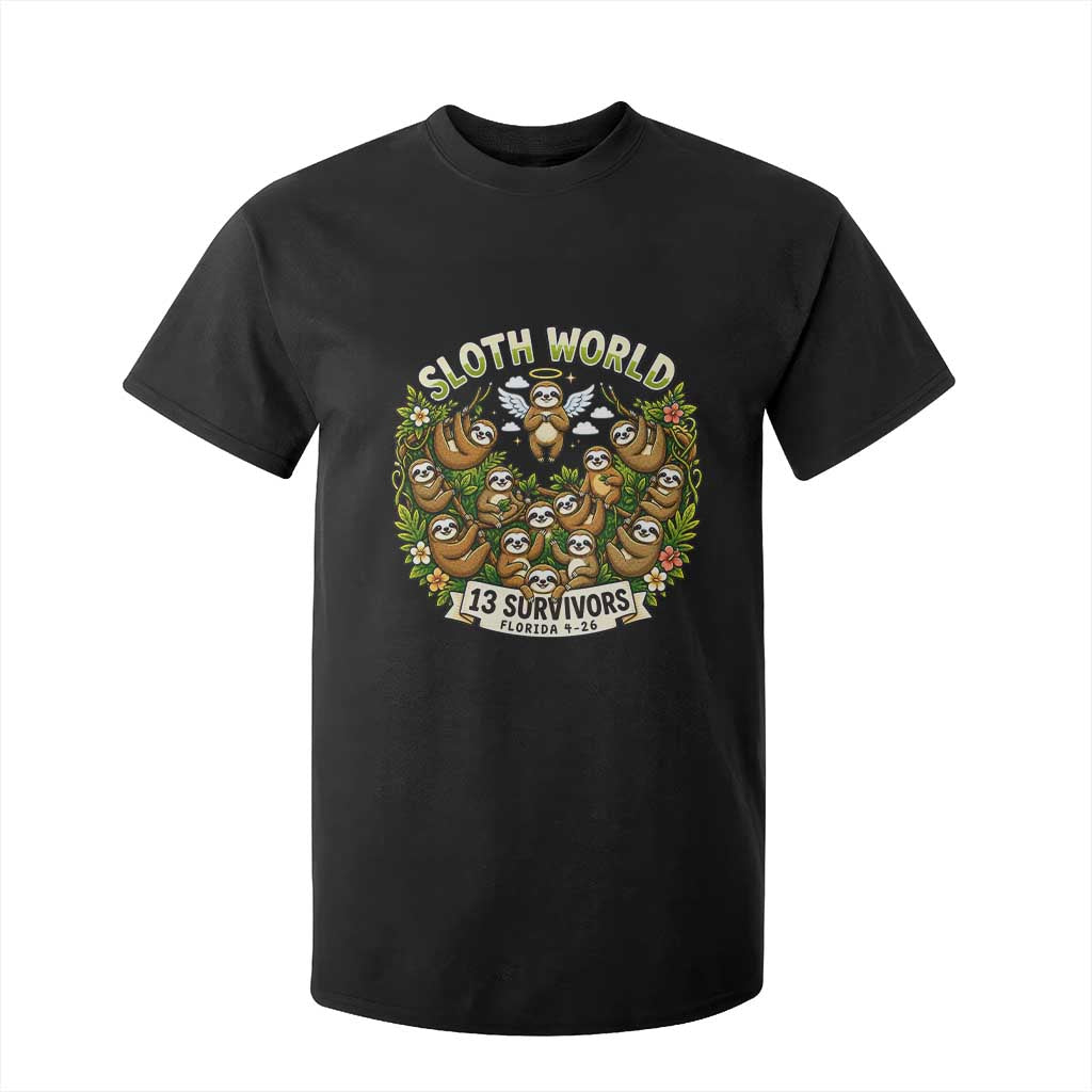 Sloth World 13 Survivors Animal Rescue T Shirt For Kid Memorial Tribute and Florida Wildlife Protection TS02 Black Print Your Wear