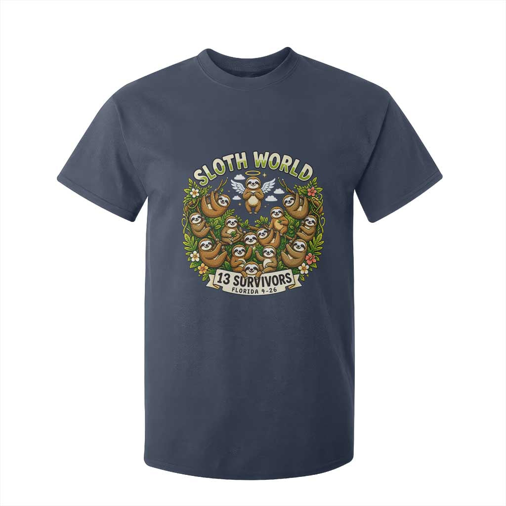 Sloth World 13 Survivors Animal Rescue T Shirt For Kid Memorial Tribute and Florida Wildlife Protection TS02 Navy Print Your Wear