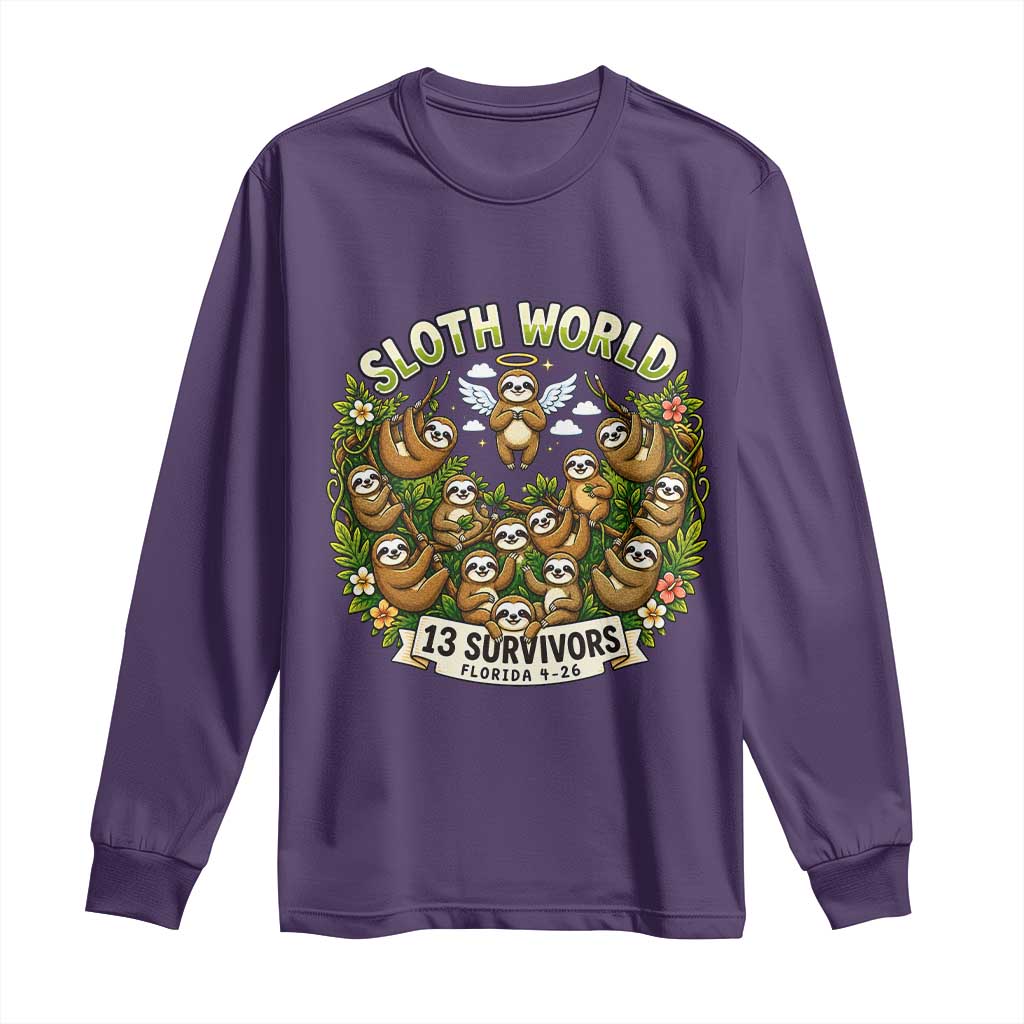 Sloth World 13 Survivors Animal Rescue Long Sleeve Shirt Memorial Tribute and Florida Wildlife Protection TS02 Purple Print Your Wear