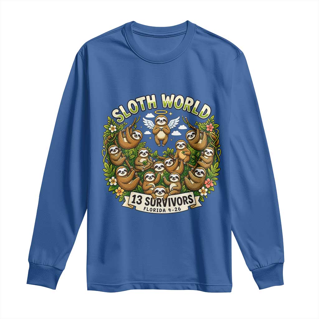 Sloth World 13 Survivors Animal Rescue Long Sleeve Shirt Memorial Tribute and Florida Wildlife Protection TS02 Royal Blue Print Your Wear
