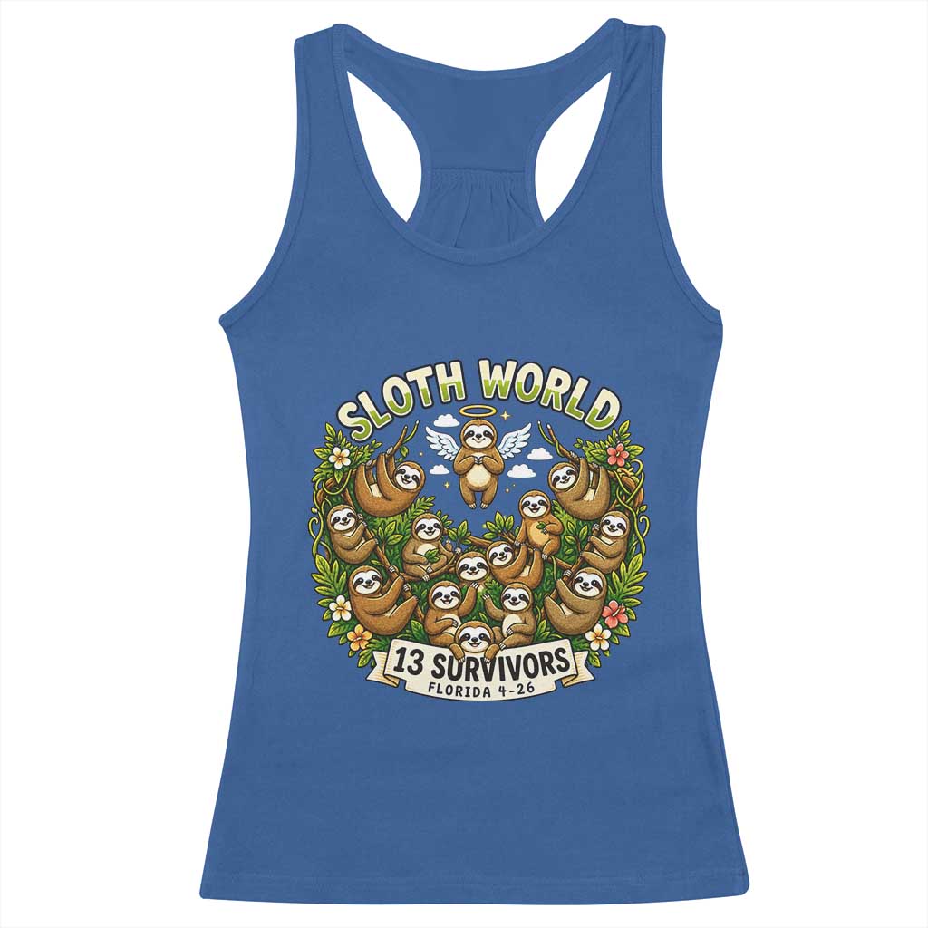 Sloth World 13 Survivors Animal Rescue Racerback Tank Top Memorial Tribute and Florida Wildlife Protection TS02 Royal Blue Print Your Wear