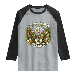 Sloth World 13 Survivors Animal Rescue Raglan Shirt Memorial Tribute and Florida Wildlife Protection TS02 Heather Gray Black Print Your Wear