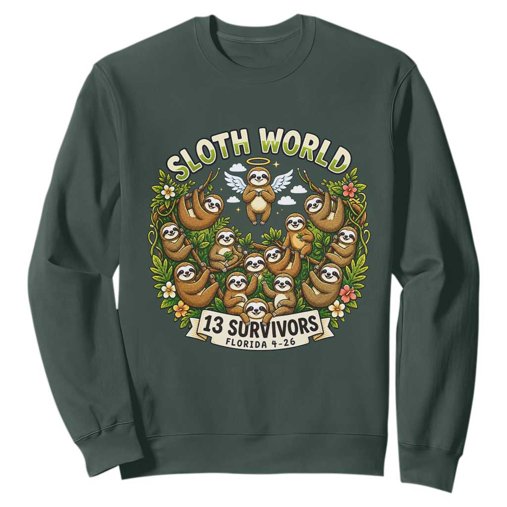 Sloth World 13 Survivors Animal Rescue Sweatshirt Memorial Tribute and Florida Wildlife Protection TS02 Dark Forest Green Print Your Wear