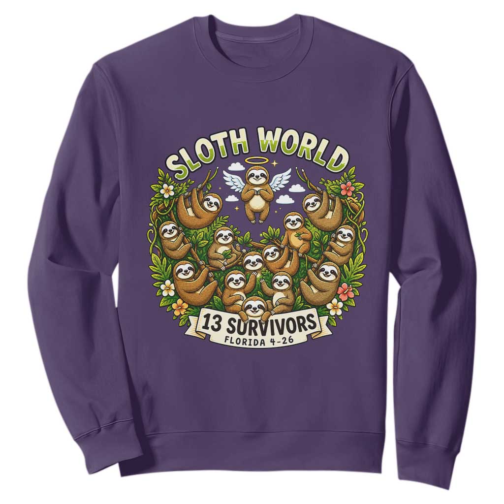 Sloth World 13 Survivors Animal Rescue Sweatshirt Memorial Tribute and Florida Wildlife Protection TS02 Purple Print Your Wear