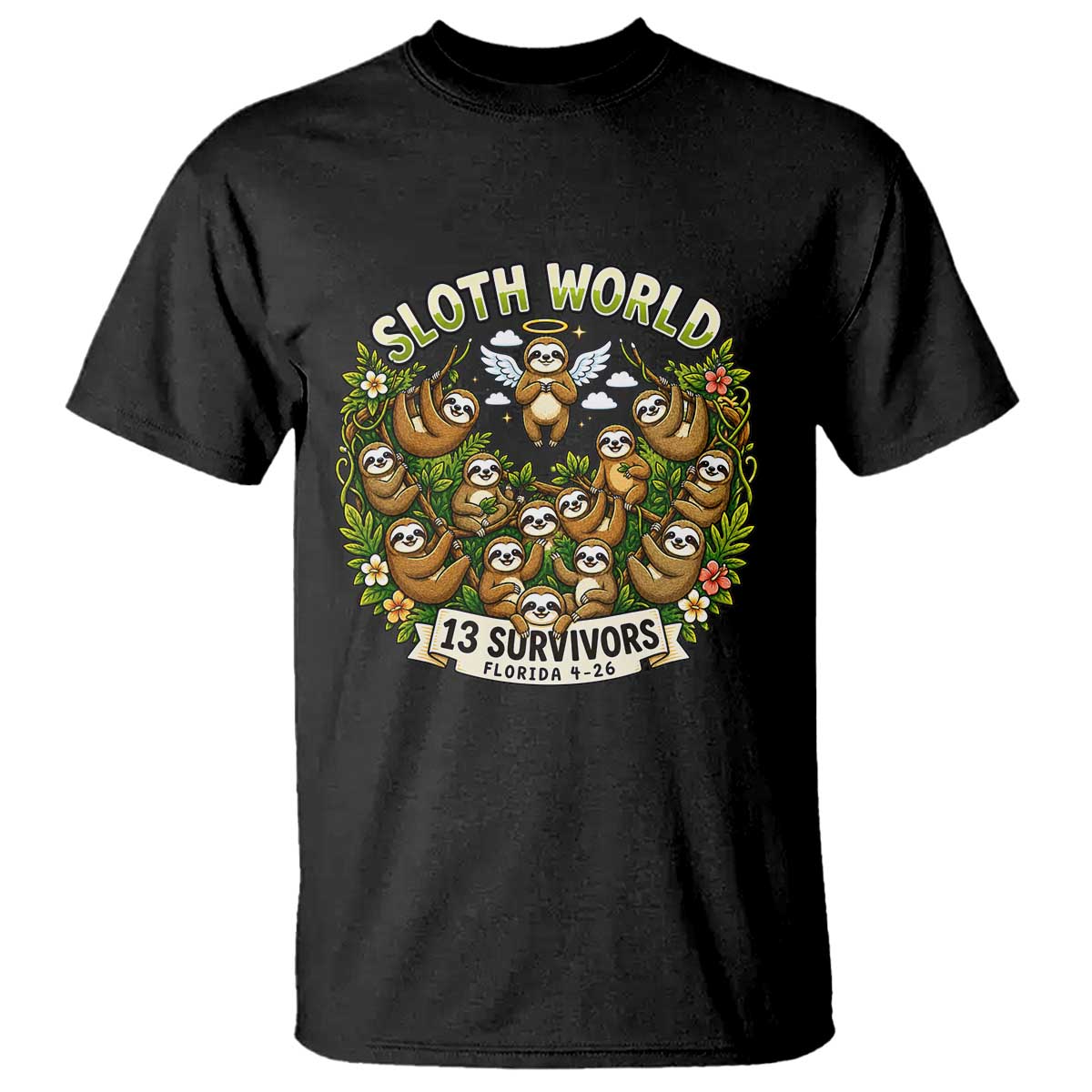 Sloth World 13 Survivors Animal Rescue T Shirt Memorial Tribute and Florida Wildlife Protection TS02 Black Print Your Wear