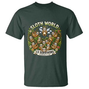 Sloth World 13 Survivors Animal Rescue T Shirt Memorial Tribute and Florida Wildlife Protection TS02 Dark Forest Green Print Your Wear