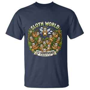 Sloth World 13 Survivors Animal Rescue T Shirt Memorial Tribute and Florida Wildlife Protection TS02 Navy Print Your Wear