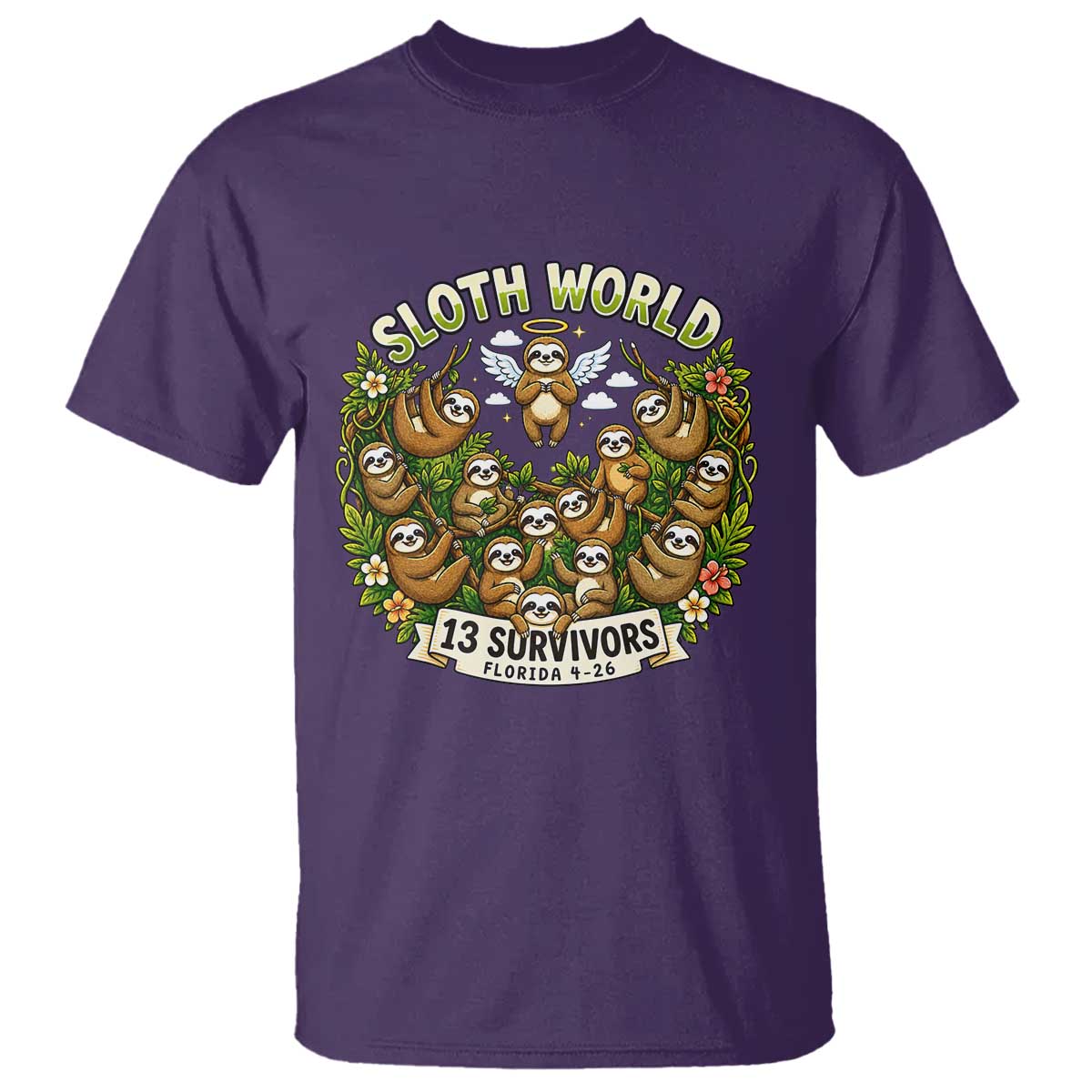 Sloth World 13 Survivors Animal Rescue T Shirt Memorial Tribute and Florida Wildlife Protection TS02 Purple Print Your Wear