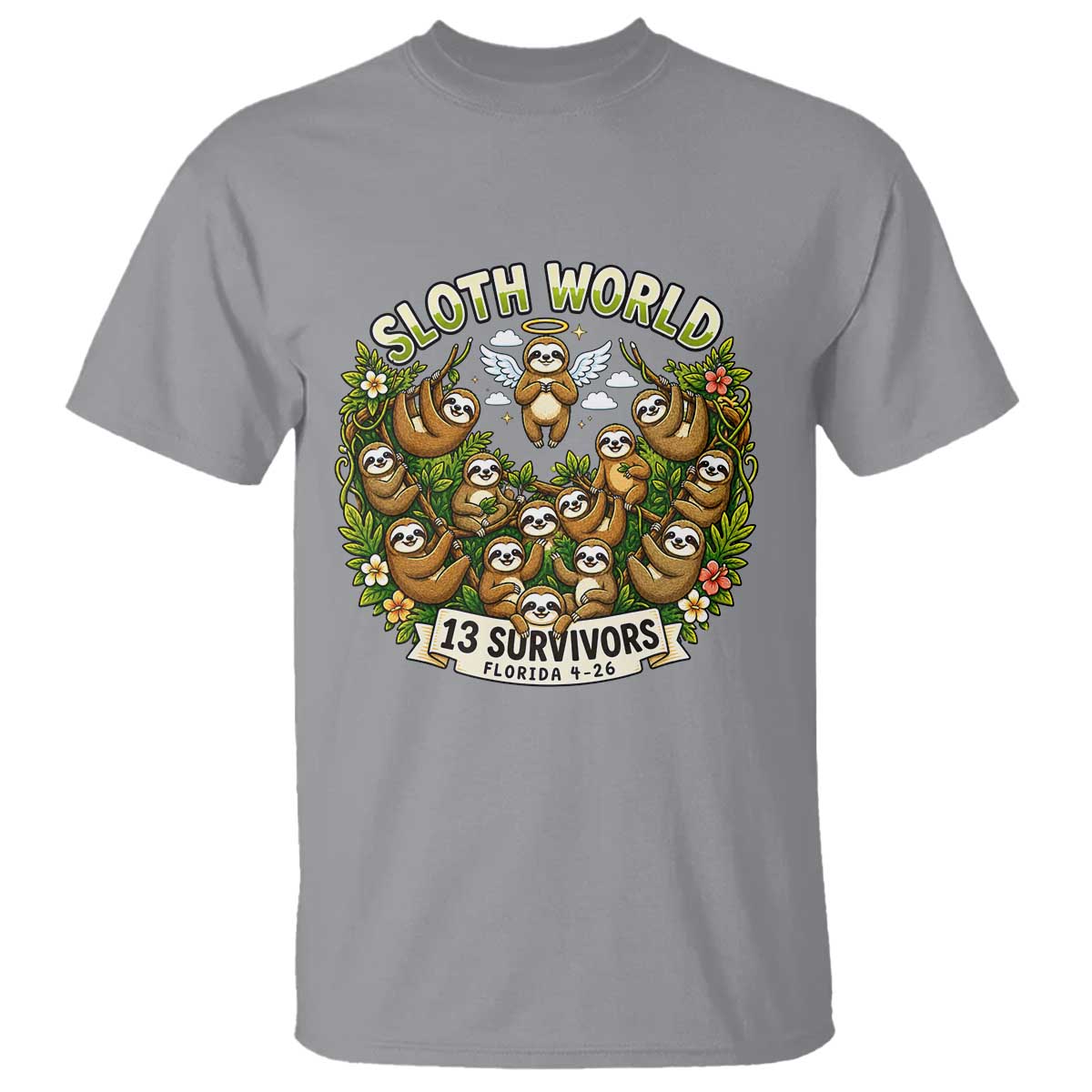 Sloth World 13 Survivors Animal Rescue T Shirt Memorial Tribute and Florida Wildlife Protection TS02 Sport Gray Print Your Wear